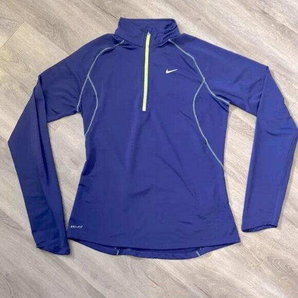 Nike - Dri Fit 1/2 Zip Running Pullover 438726-422 | Small: Purple Navy & Lime - Picture 1 of 15